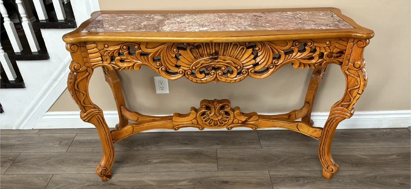 Marble top beautiful wood console table image indicator(4)