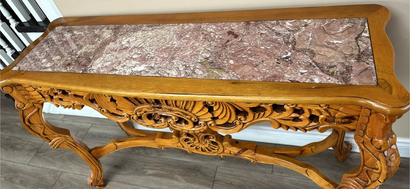 Marble top beautiful wood console table image indicator(3)