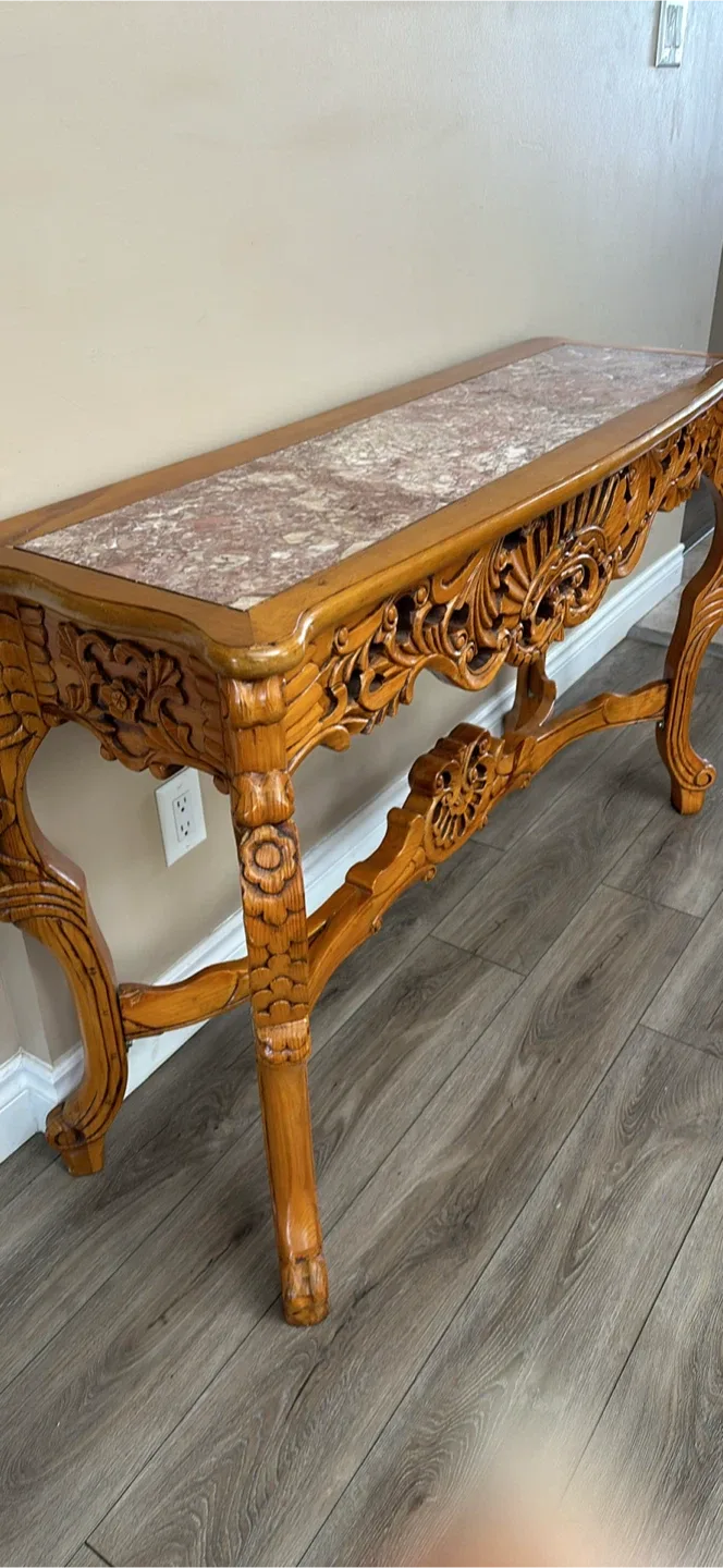 Marble top beautiful wood console table image indicator(2)