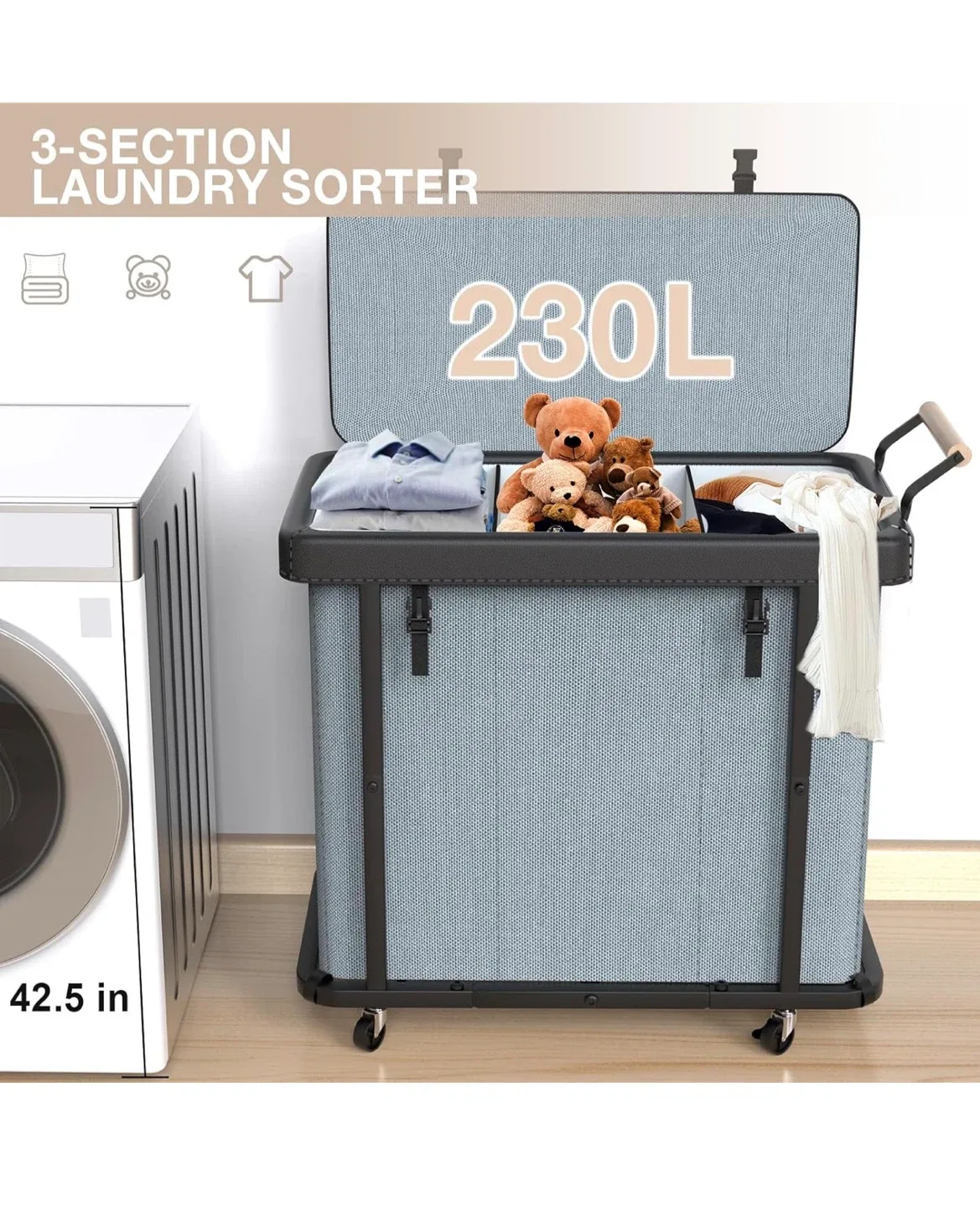 Lowen 60 Gal Laundry Hamper Sorter - Gray image indicator(4)