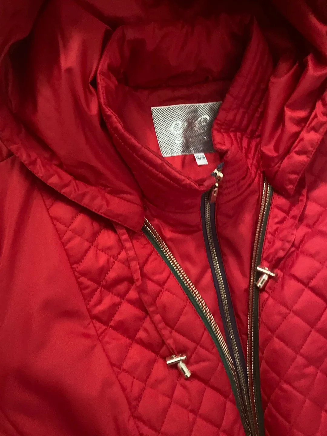 Winter Women Jacket Red Quilted Hooded Jacket Size X-Large image indicator(3)