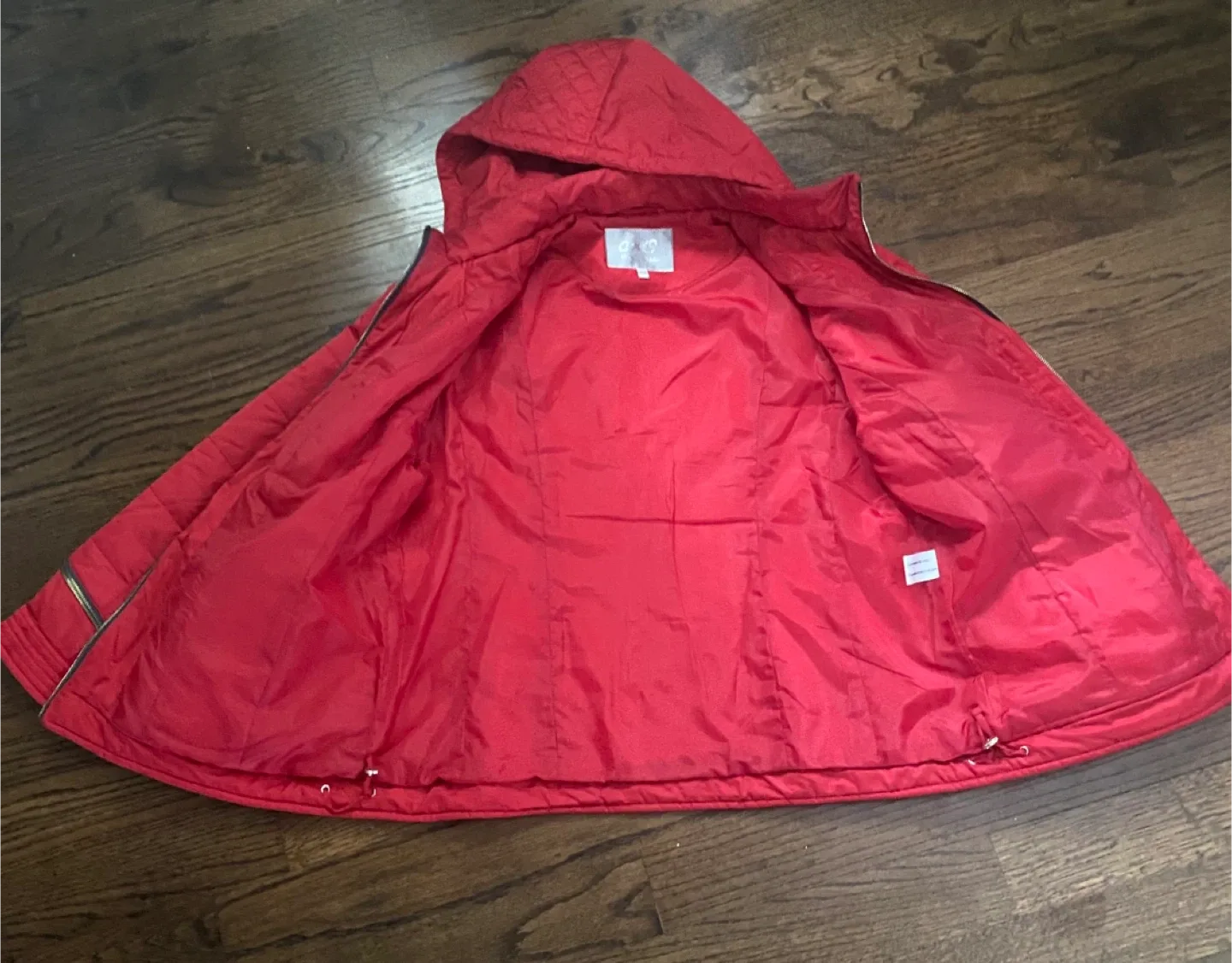 Winter Women Jacket Red Quilted Hooded Jacket Size X-Large image indicator(2)