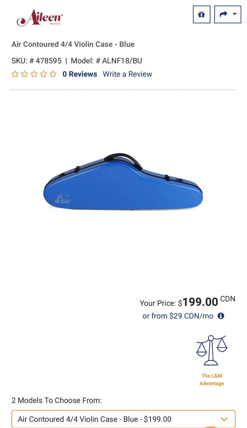 Aileen 4/4 Violin Case - Blue