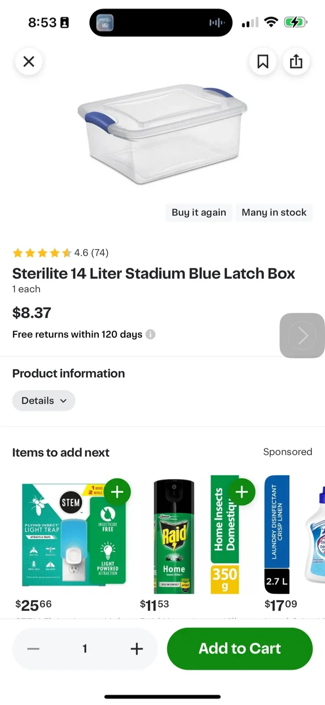 Sterilite 14 Liter Stadium Blue Latch Box thumbnail