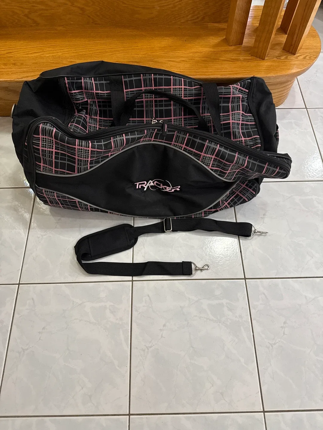 Tracker Black & Pink Plaid Duffle Bag thumbnail