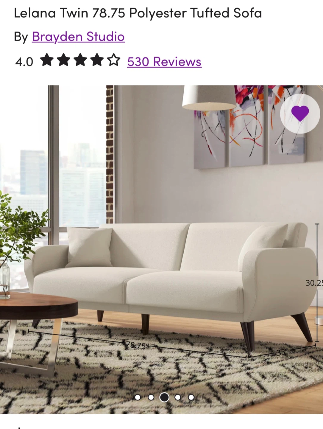 Brayden Studio Lelana Twin Sofa - 78.75" Polyester