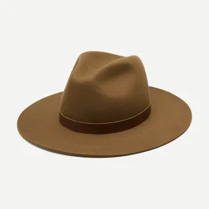 Beige H&M 100% Wool Felt Fedora Hat with Brown Band Karrot