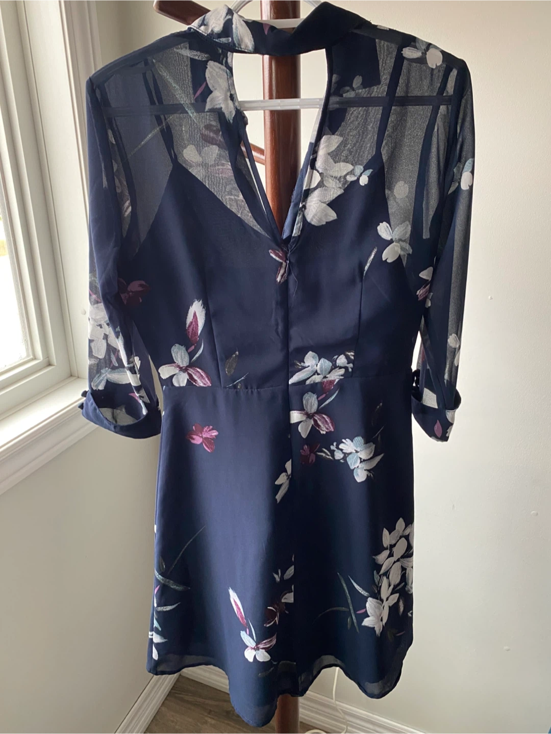 Floral Sheer Navy Dress - photo 2