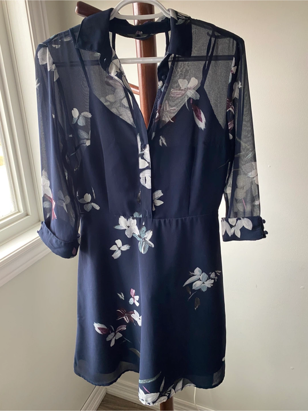 Floral Sheer Navy Dress