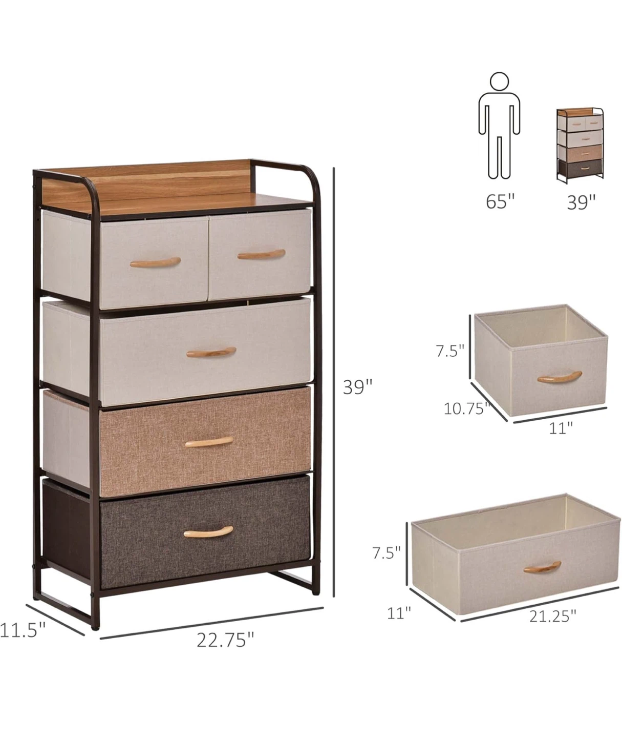 5-Drawer Fabric Dresser Storage Tower - photo 4