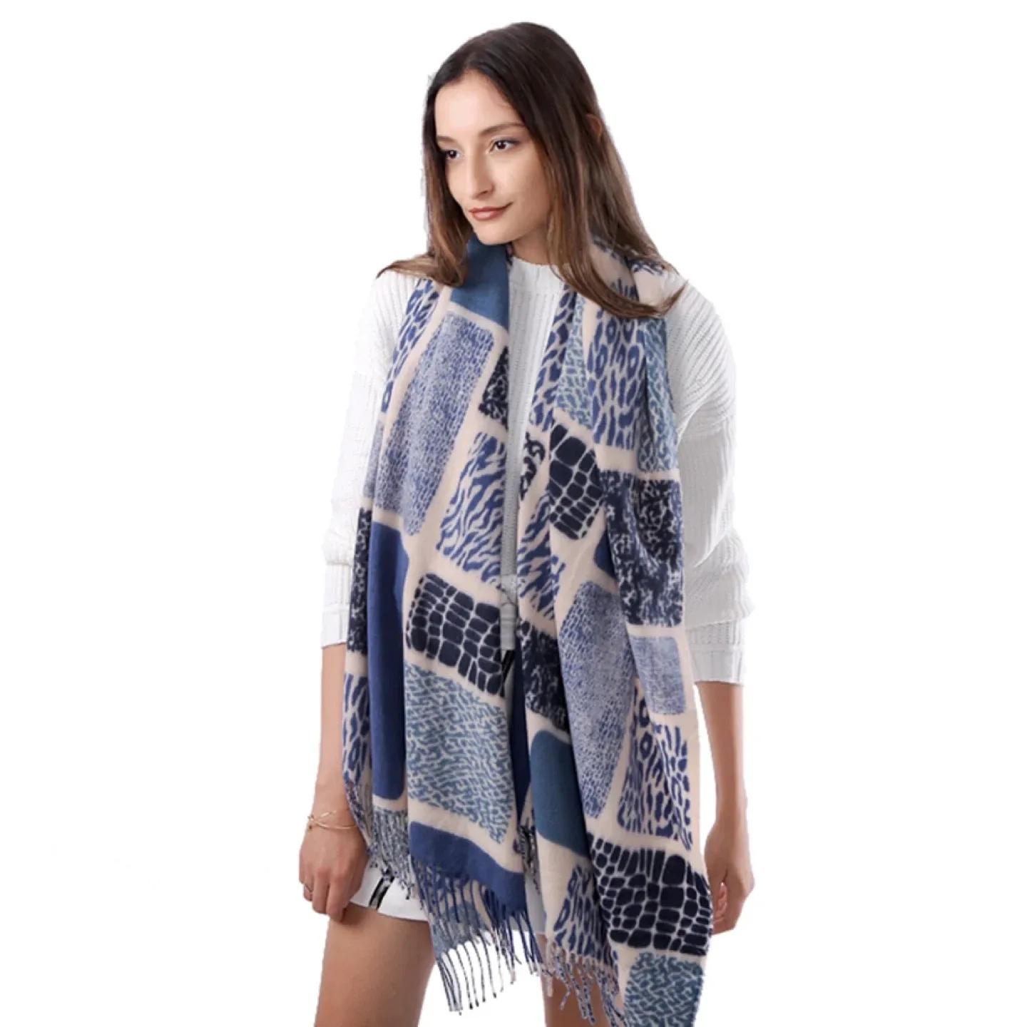Blue Patterned Scarf/Shawl thumbnail
