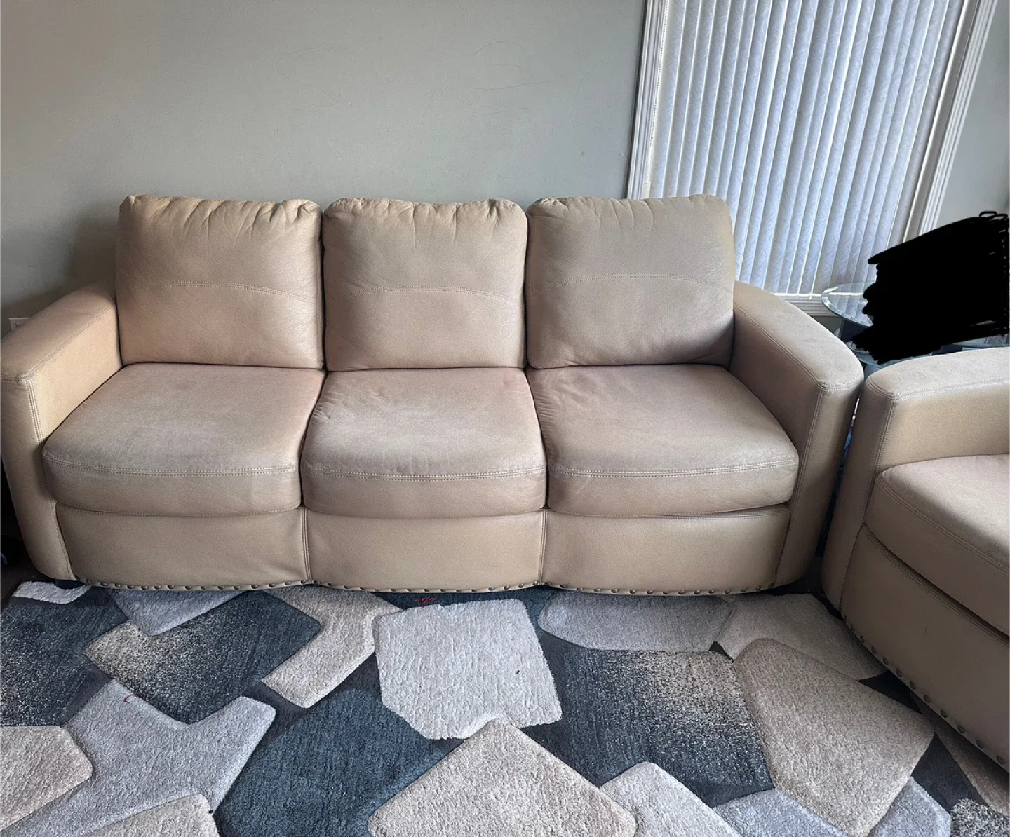 Beige Leather Sofa Set thumbnail