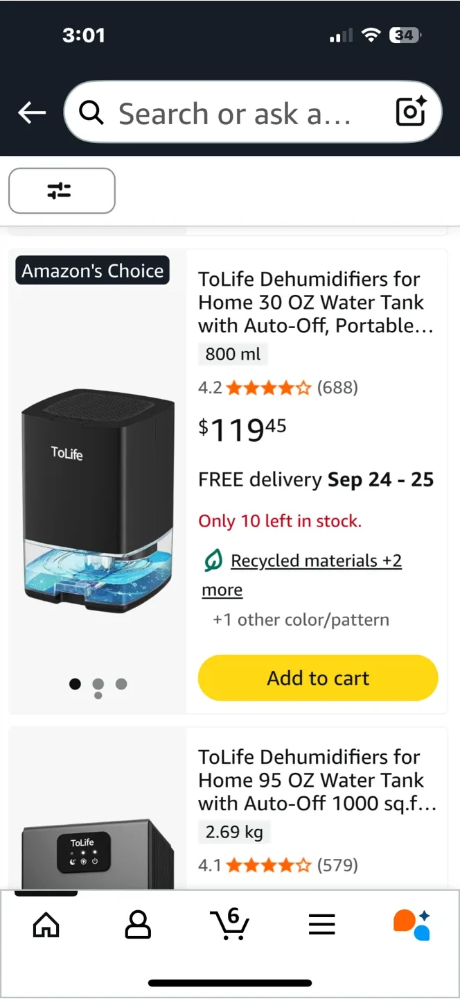 ToLife Dehumidifier 30 OZ Water Tank - Like New thumbnail