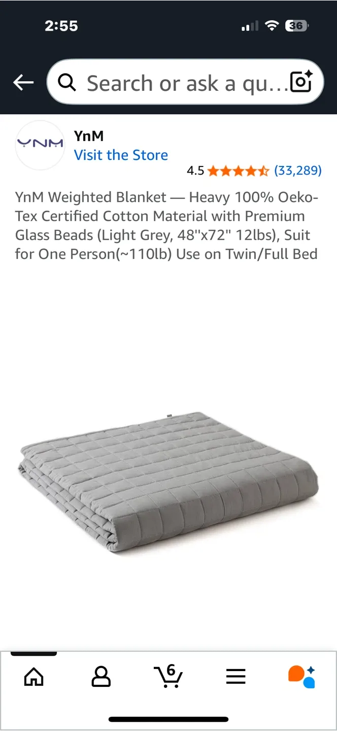 YnM Weighted Blanket - Light Grey 48"x72" 12lbs thumbnail