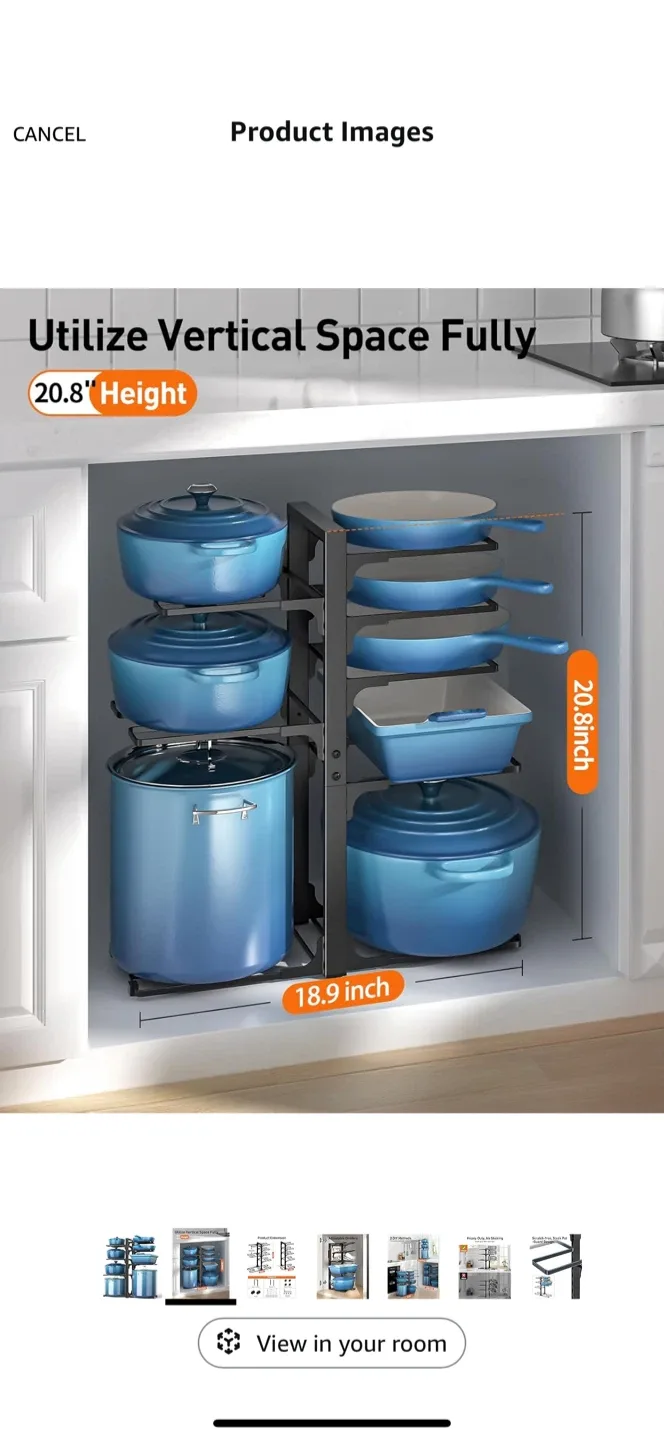 8 Tier Heavy Duty Adjustable Pot and Pan Organizer Rack image indicator(2)