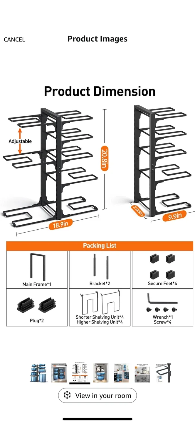 8 Tier Heavy Duty Adjustable Pot and Pan Organizer Rack image indicator(3)