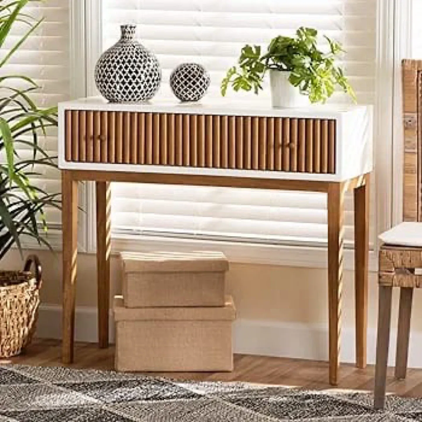 Console Table with Drawer - White & Wood image indicator(4)