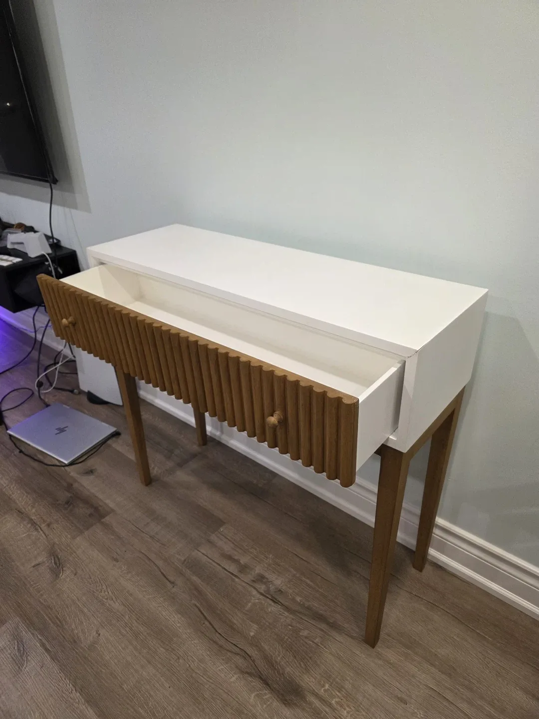 Console Table with Drawer - White & Wood image indicator(9)