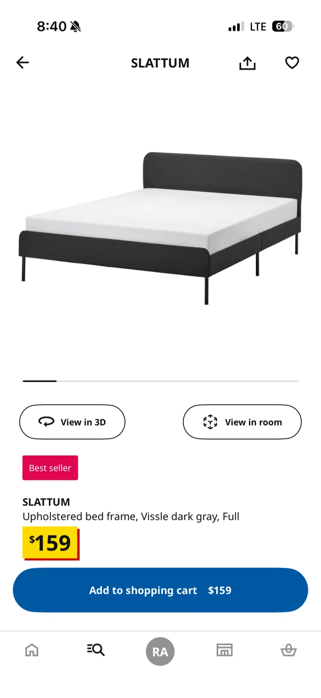 IKEA SLATTUM Bed Frame & VADSÖ Mattress - Full Size