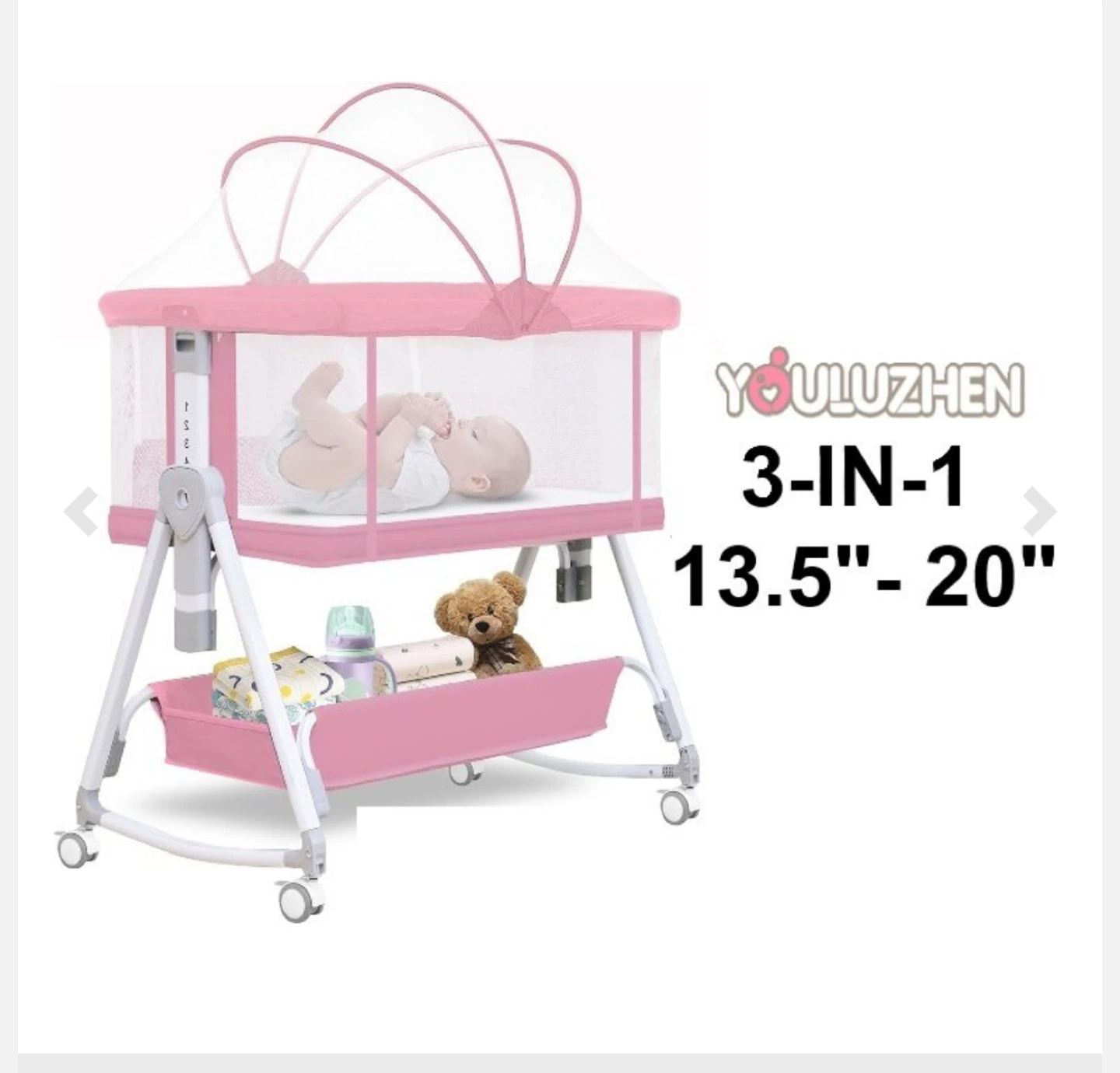 YOULUZHEN BEDSIDE SLEEPER 3-IN-1 TRAVEL CRIB/BED/BASSINET