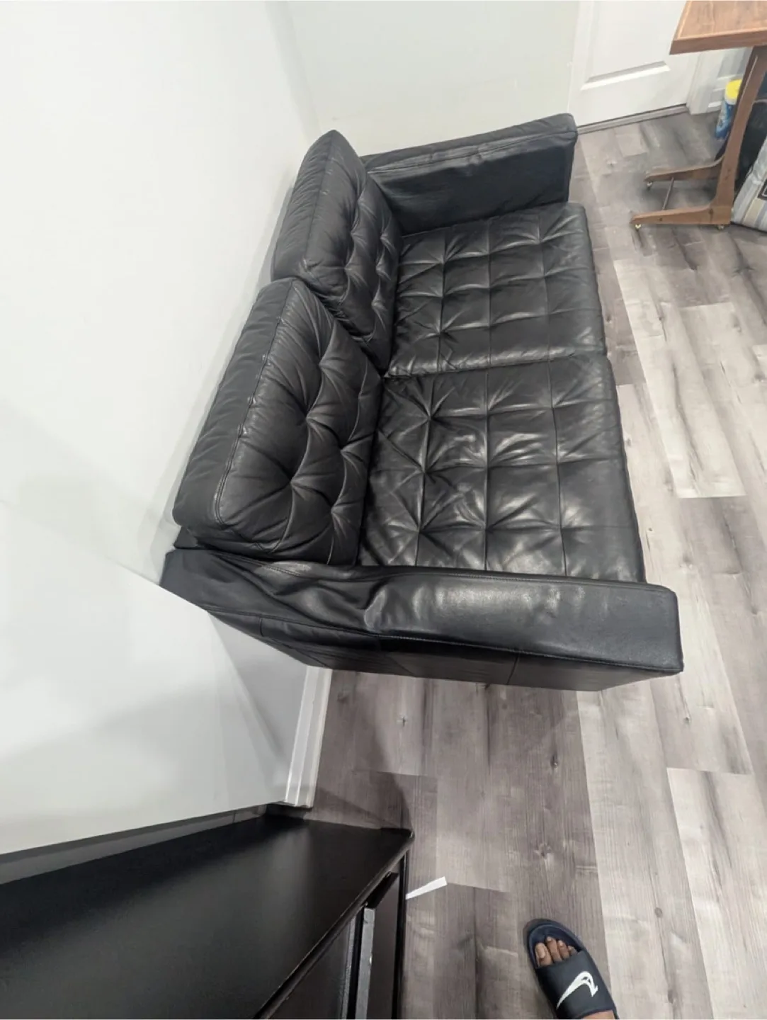 Black Leather Sofa with glass table thumbnail