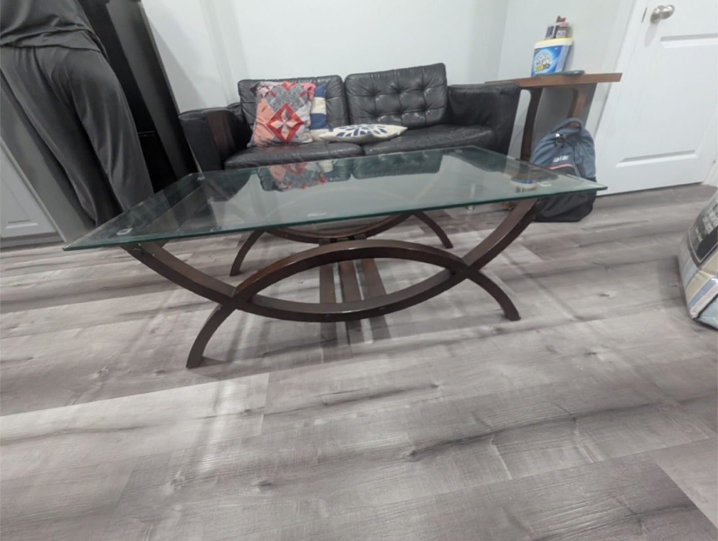 Black Leather Sofa with glass table - photo 3
