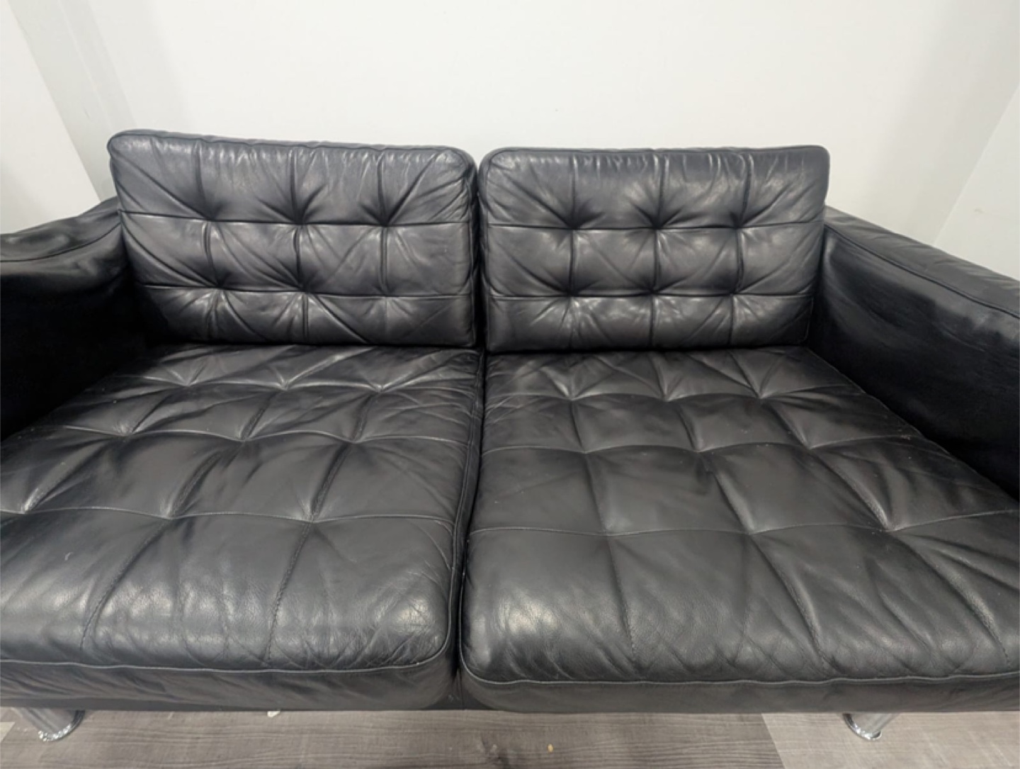 Black Leather Sofa with glass table - photo 2