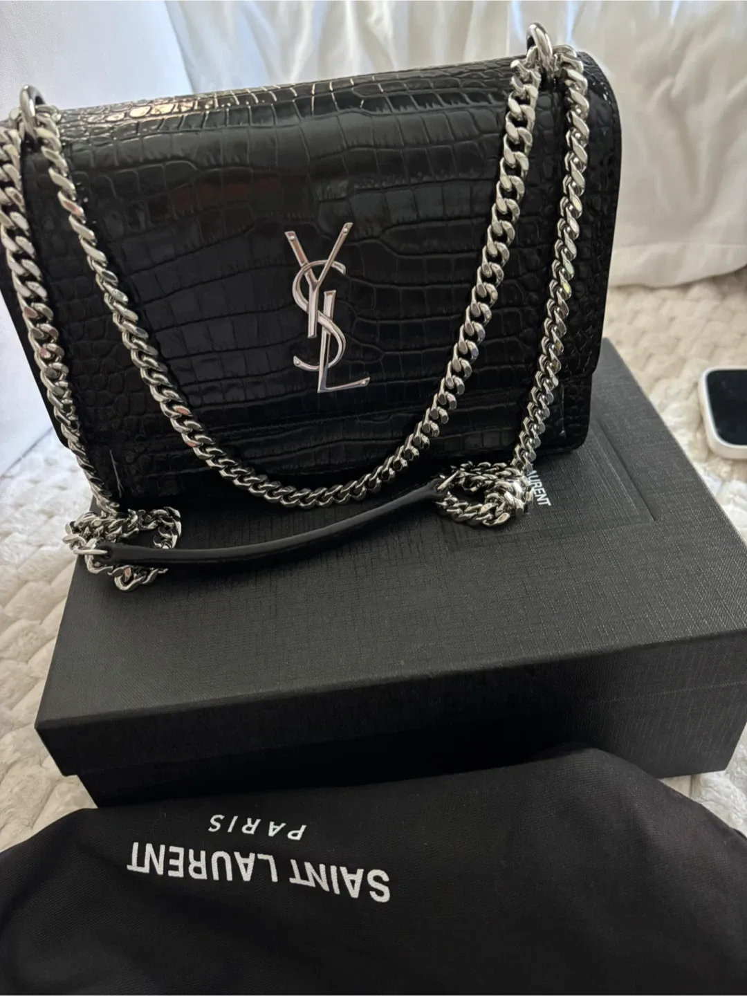 Black Croc Embossed Leather Bag image indicator(2)