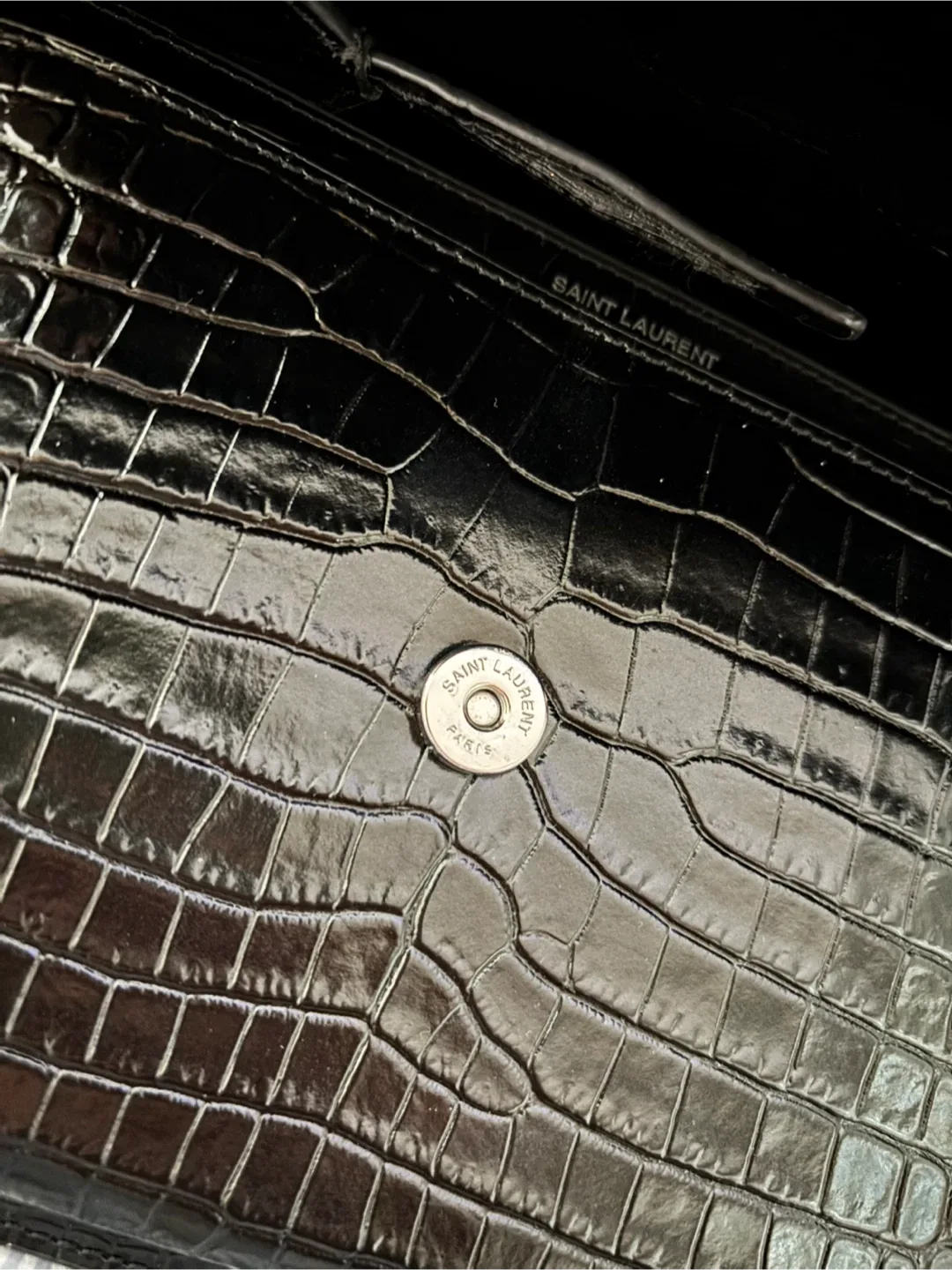 Black Croc Embossed Leather Bag image indicator(4)