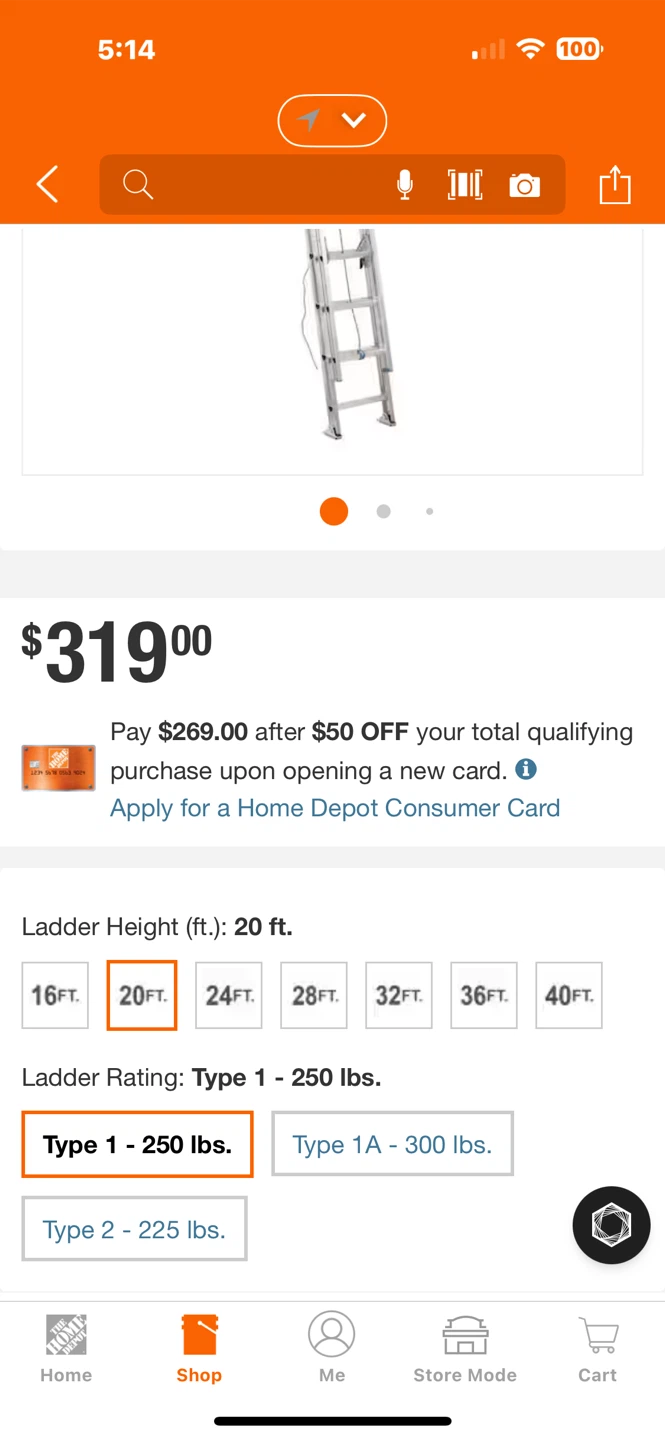 Werner 20 ft Aluminum Ladder - Type 1 - 250 lbs - photo 5