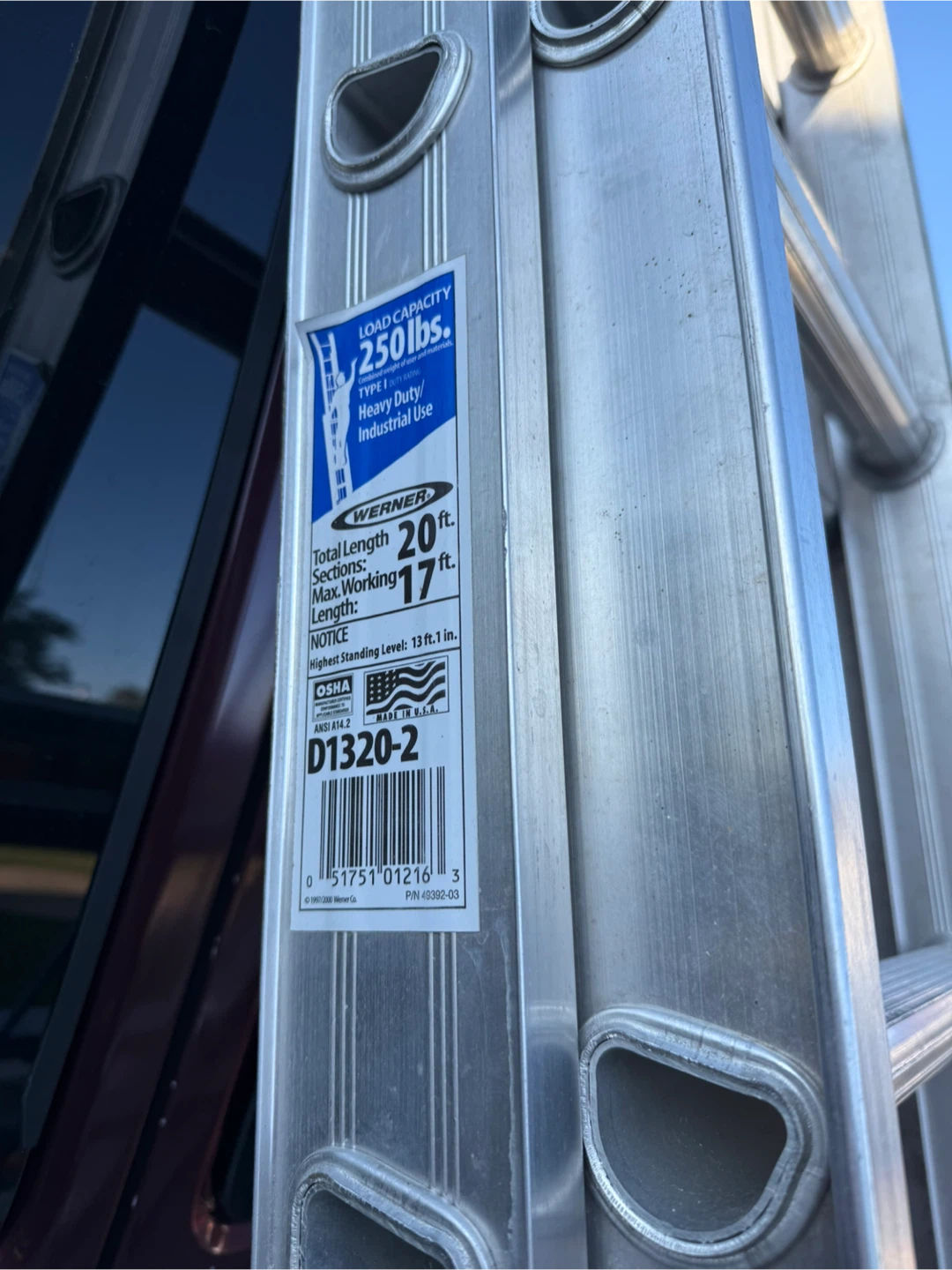 Werner 20 ft Aluminum Ladder - Type 1 - 250 lbs - photo 2
