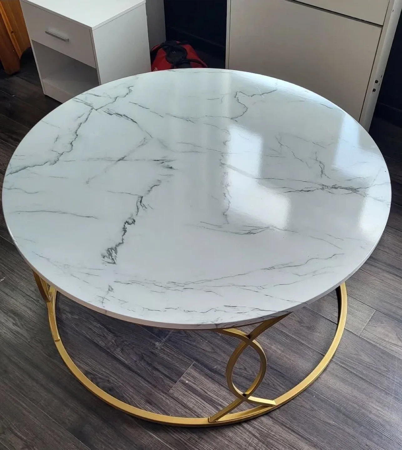 Round Marble Coffee Table - Gold Base thumbnail
