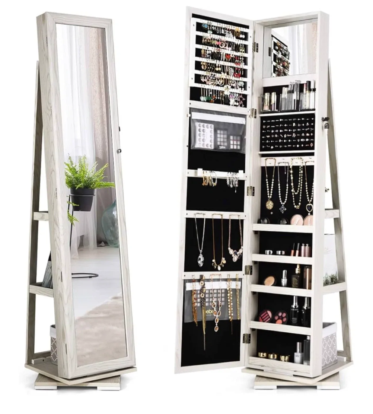 360° Swivel Jewelry Armoire with Full Length Mirror image indicator(2)