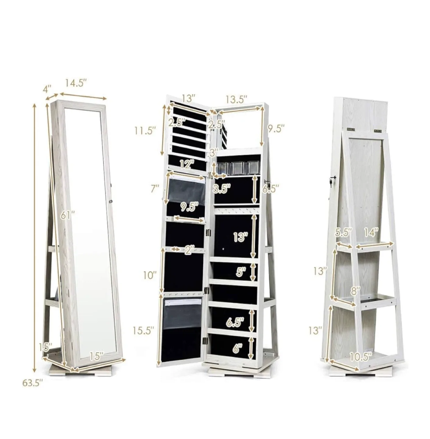 360° Swivel Jewelry Armoire with Full Length Mirror image indicator(3)