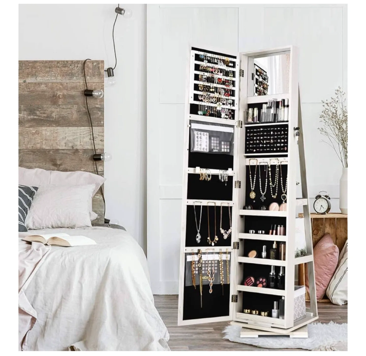 360° Swivel Jewelry Armoire with Full Length Mirror image indicator(4)