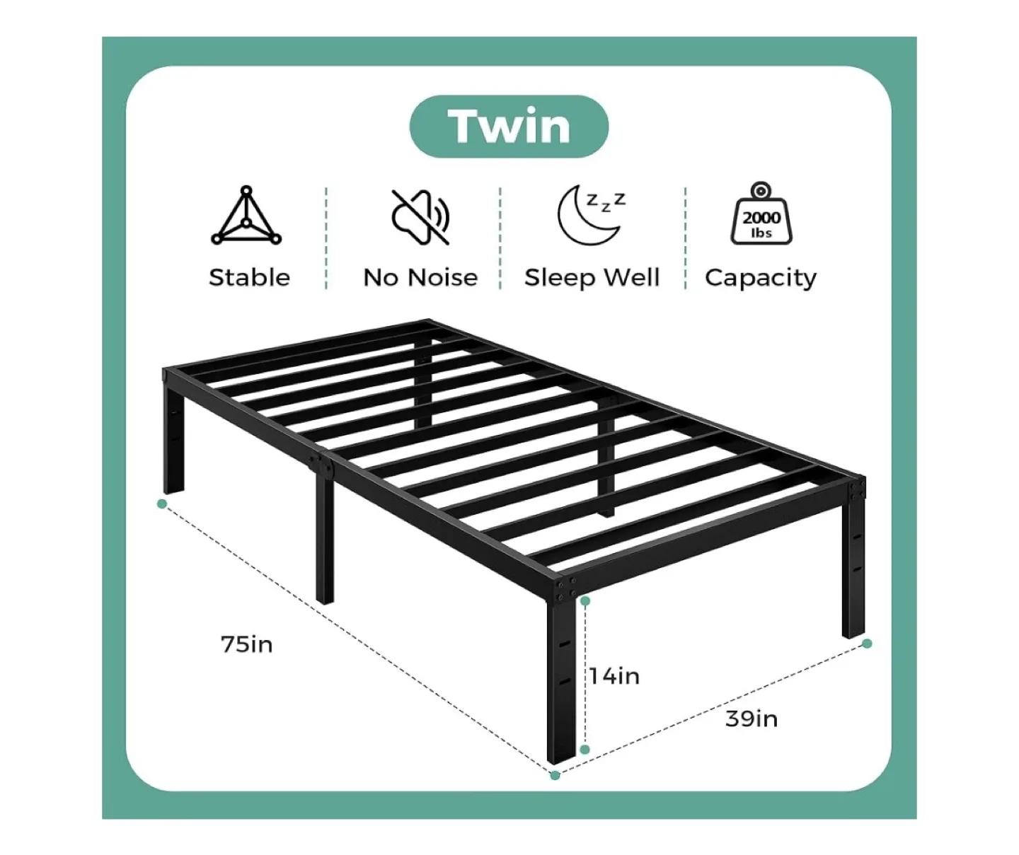 14 inches Twin Size Metal Bed Frame - Black image indicator(2)