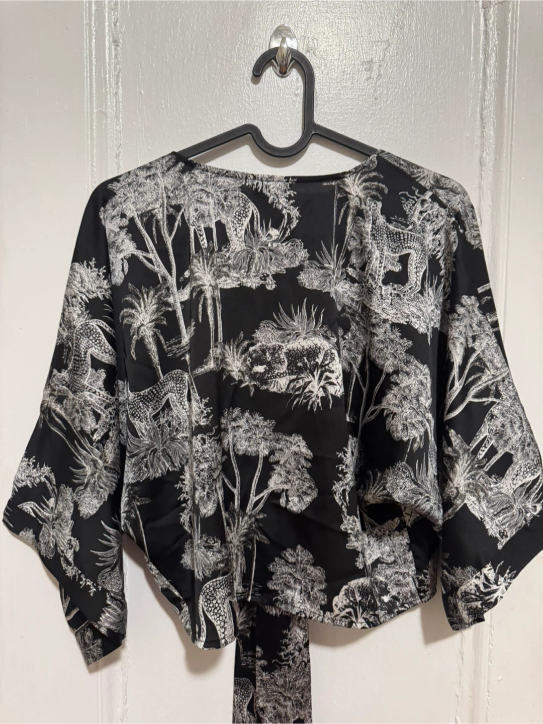 Black & White Animal Print Tie-Front Top - photo 3