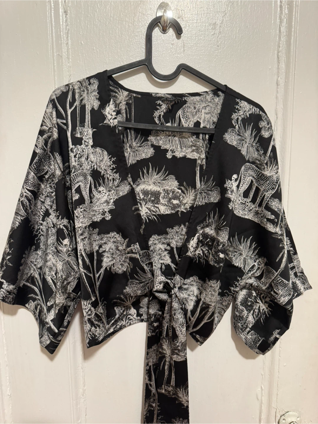 Black & White Animal Print Tie-Front Top