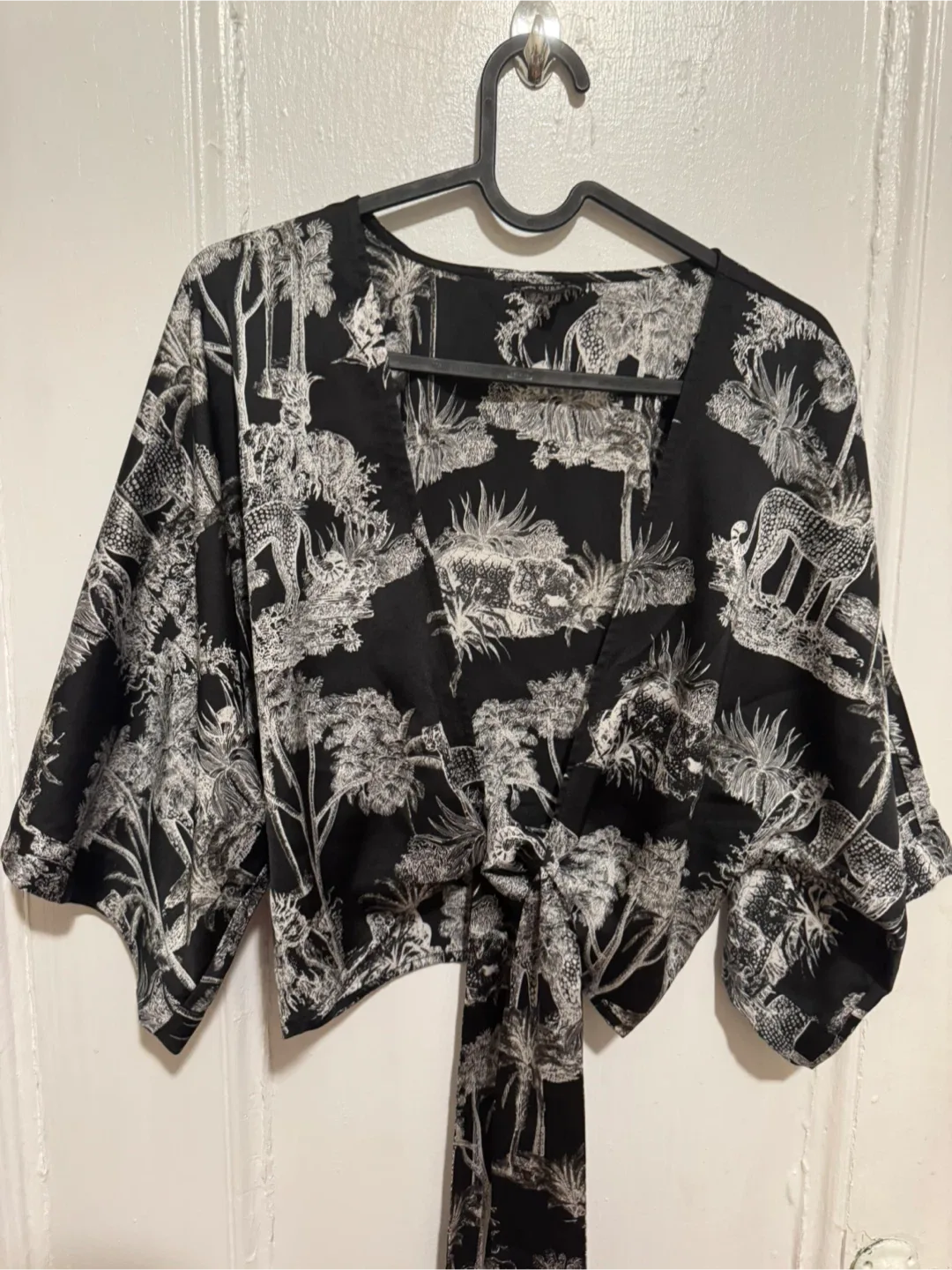 Black & White Animal Print Tie-Front Top image indicator(2)