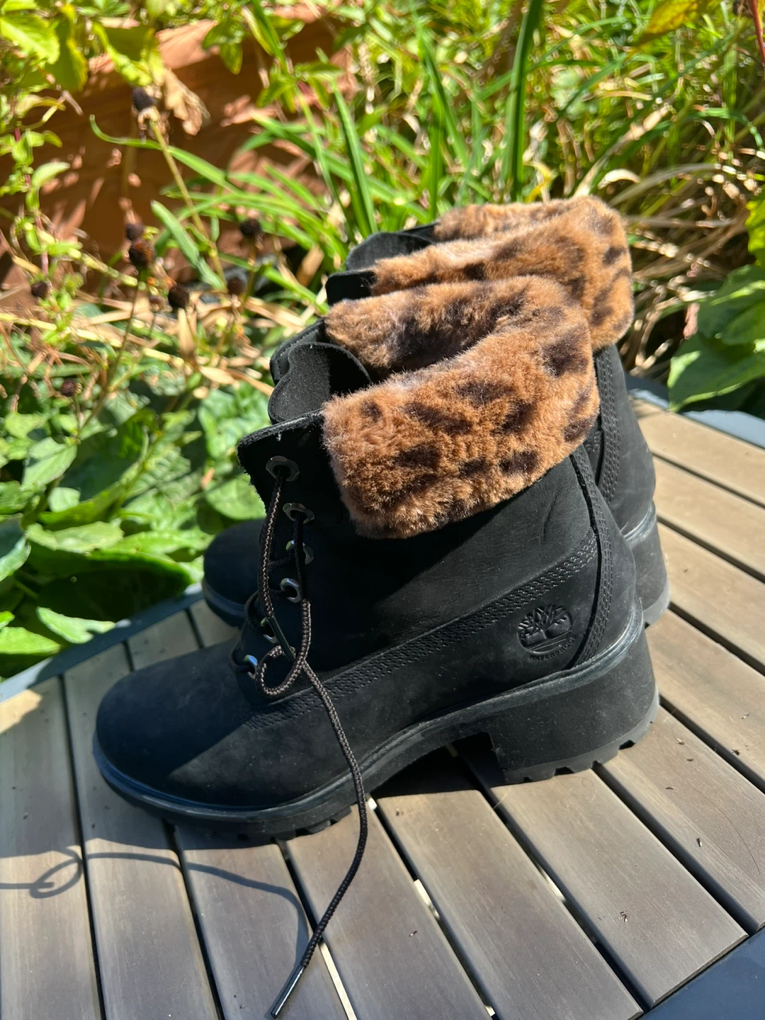 Timberland Black Suede Boots with Leopard Print Cuff - photo 2