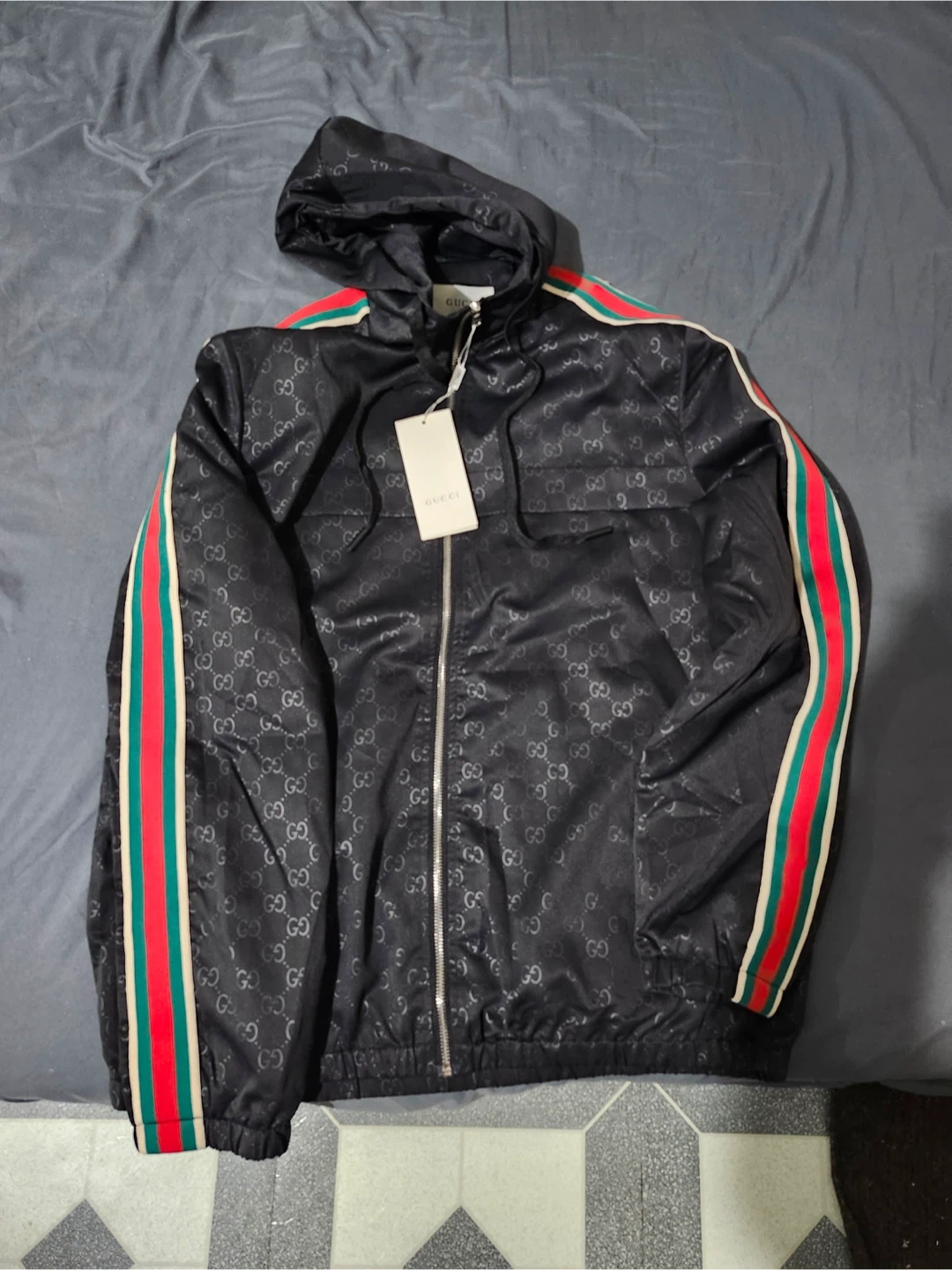 Gucci Black Jacket with Red and Green Stripes