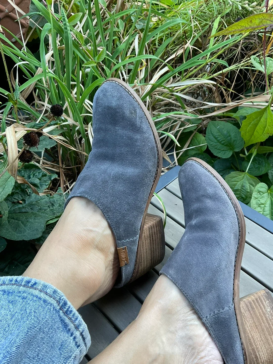 TOMS Grey Suede Heeled Clogs, Size 8 thumbnail