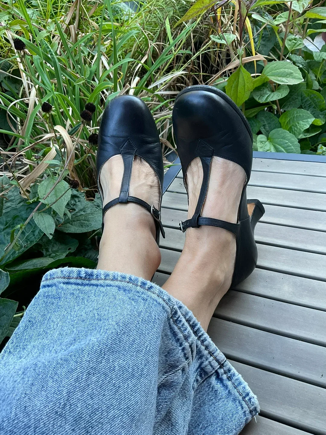 Vintage Black Leather Mary Jane Heels thumbnail