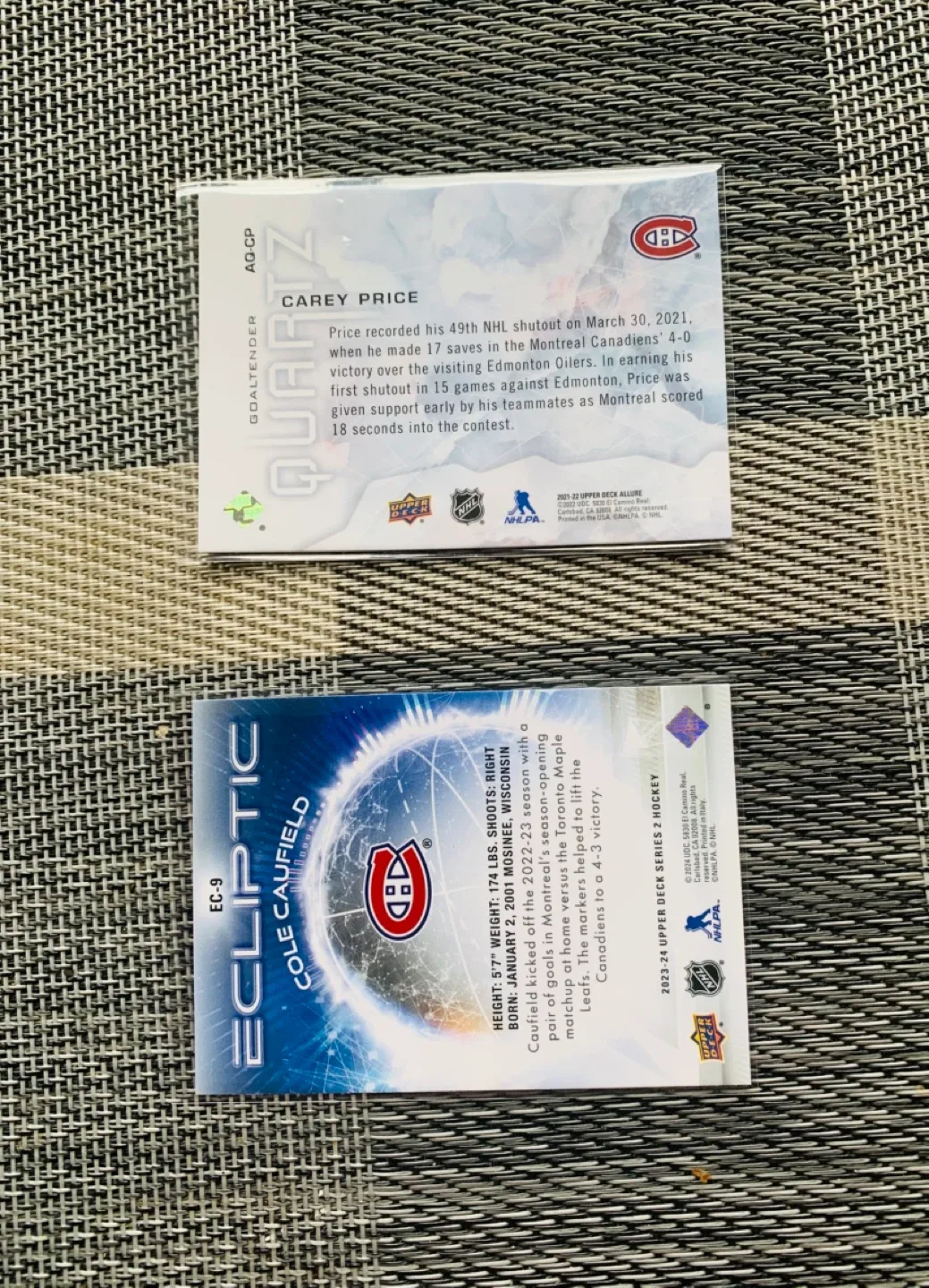 MTL Canadiens Price / Caufield Hockey Cards UNGRADED Upper Deck image indicator(2)