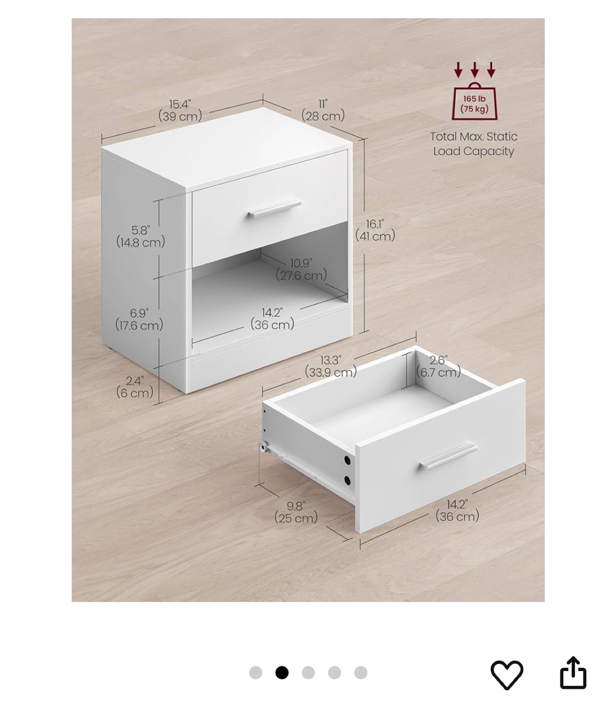 VASAGLE White Two Drawers(Really Good Condition!) - photo 2