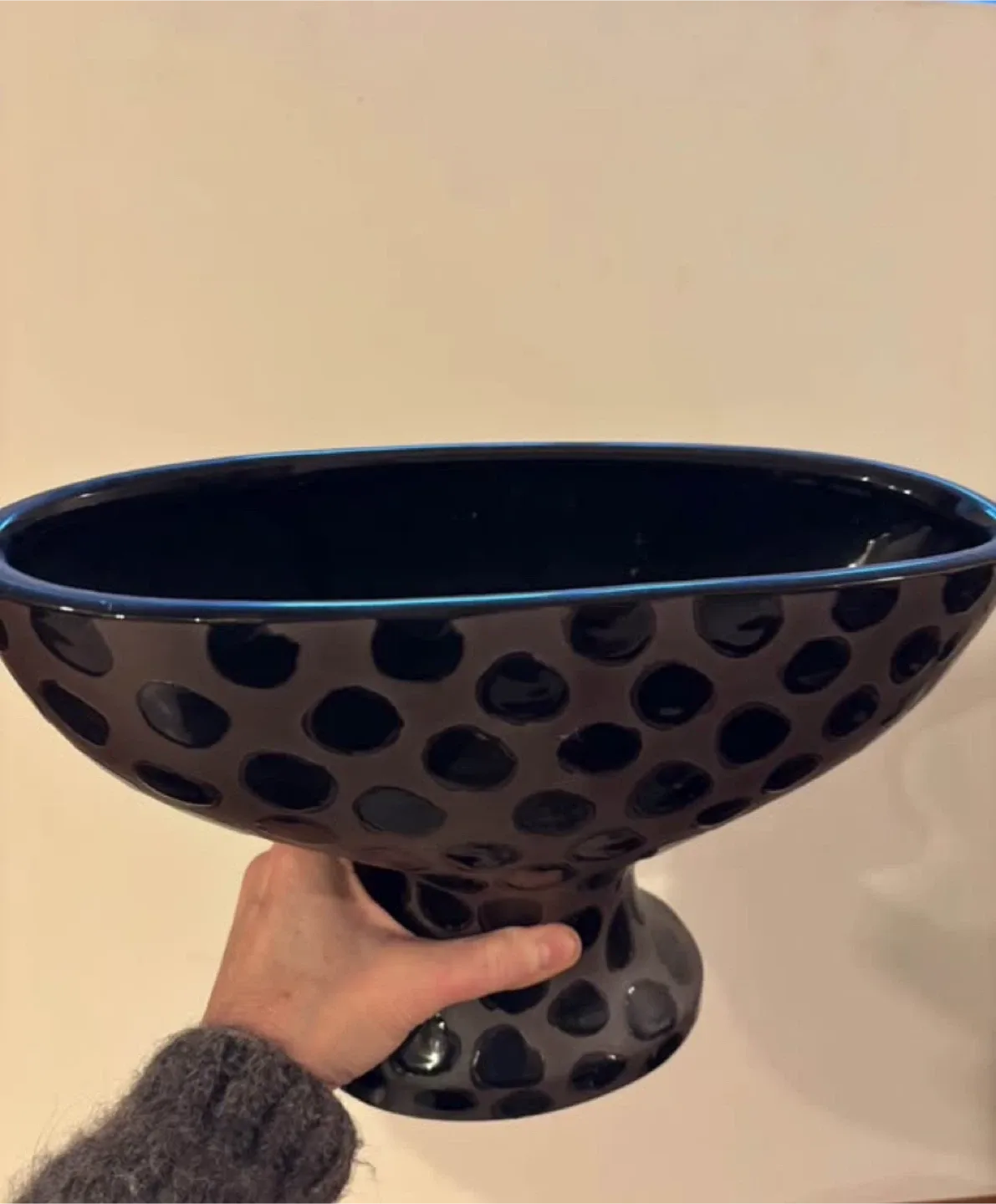 Decorative Footed Bowl - Black Polka Dot Pattern image indicator(2)