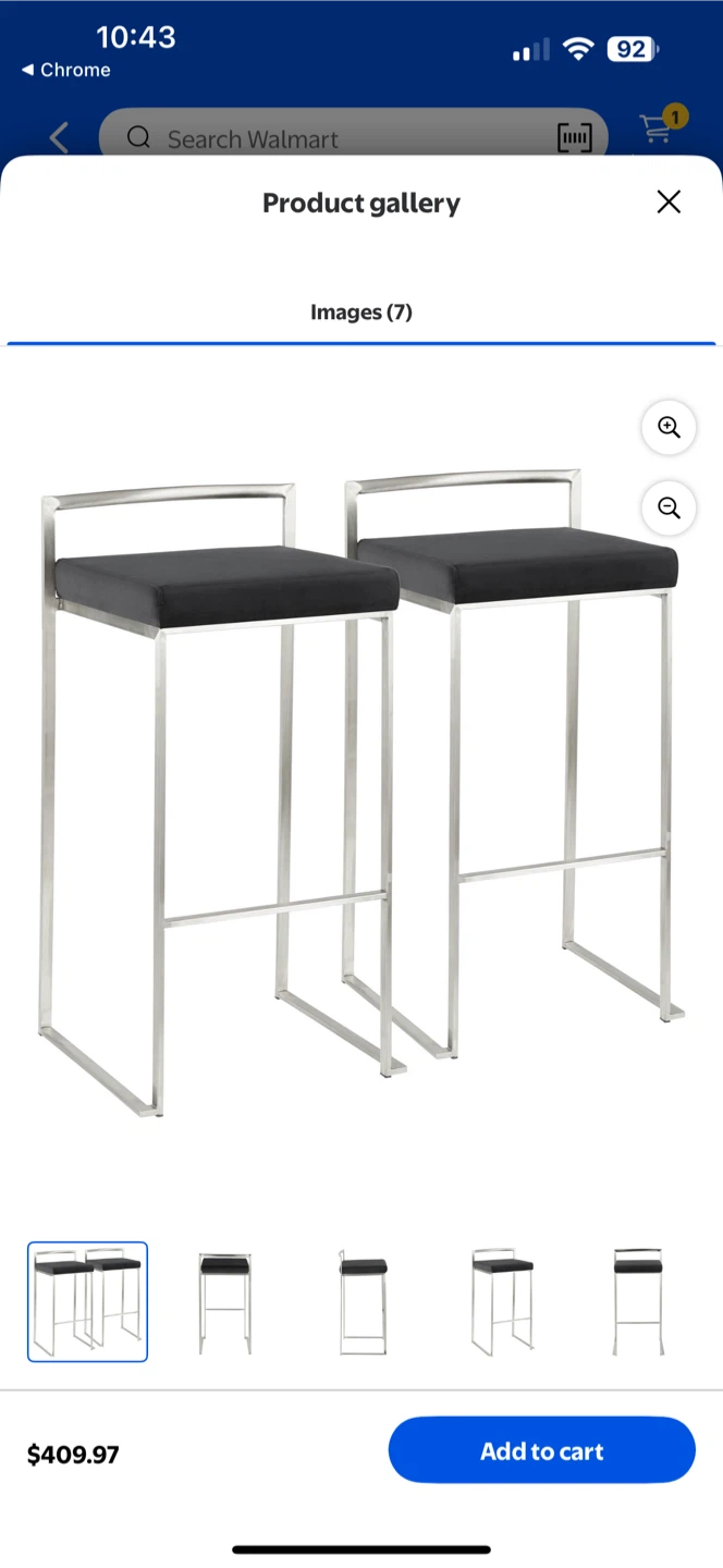 Set of 2 Black & Silver Bar Stools - photo 5