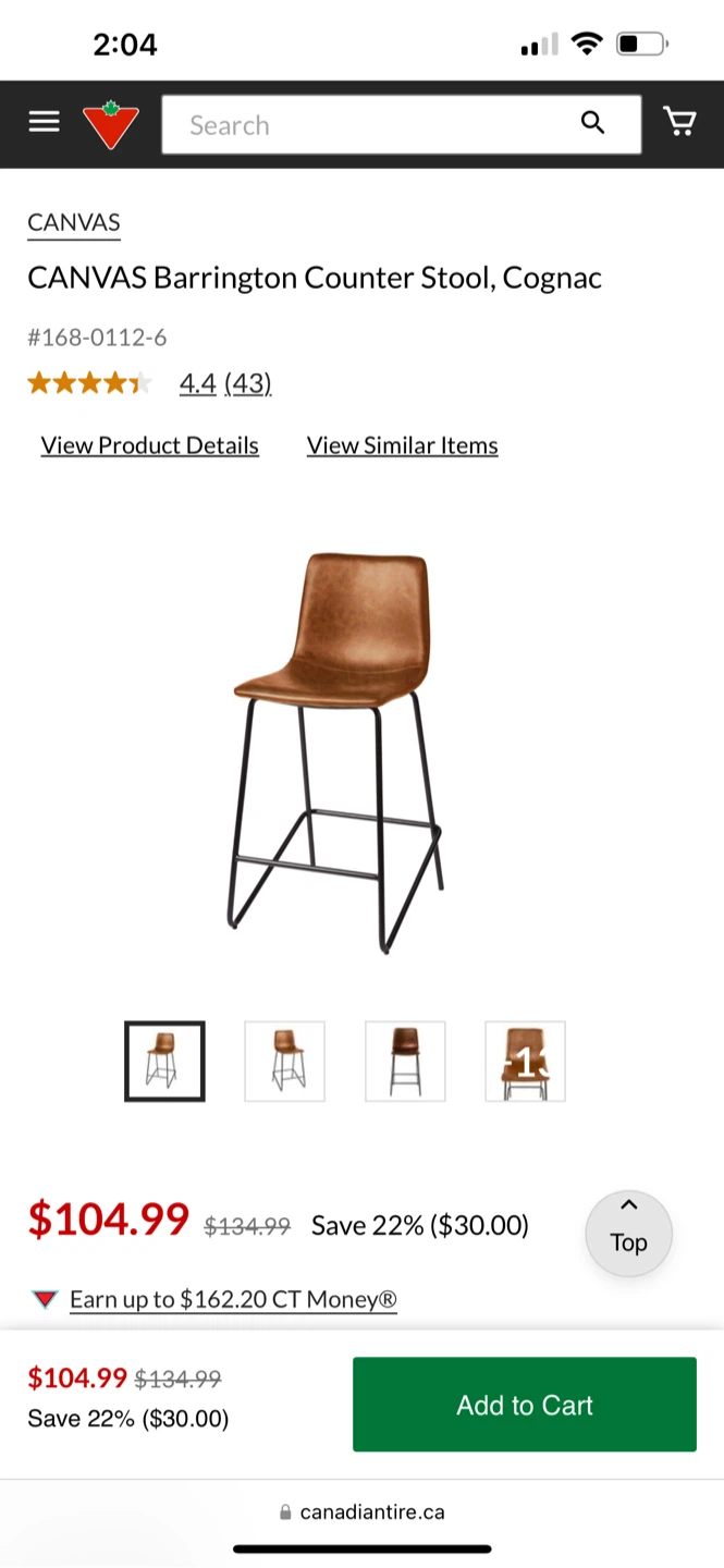 Two Cognac Counter Stools
