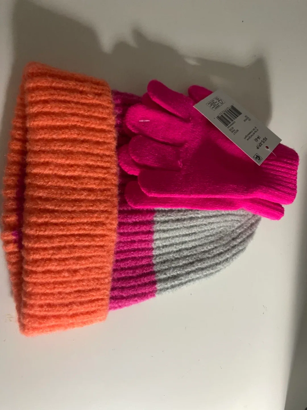 New Kids Hat and Gloves Set - Pink, Orange, Grey thumbnail