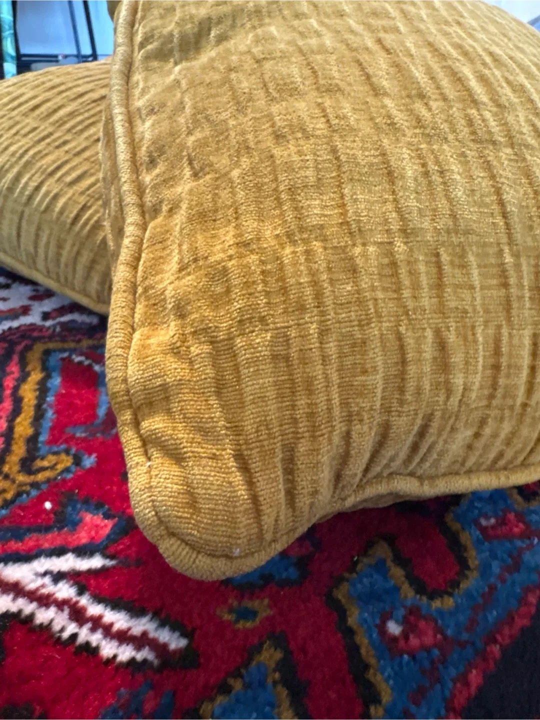 Pair of mustard yellow Pillows (down) excellent condition image indicator(3)